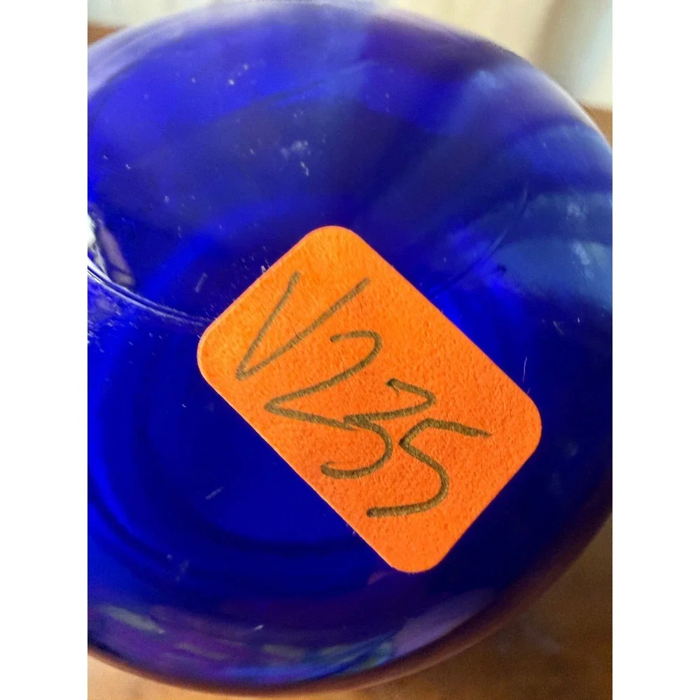 Vintage Glass Apothecary Jar Cobalt Blue Belgium Bubble Top